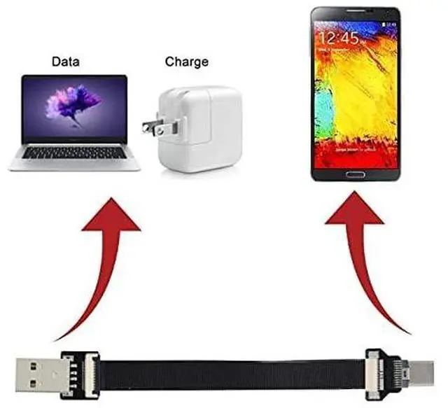 Alt view image 5 of 7 - USB 2.0 Type-A Male to USB-C Type-C Male Data Flat Slim FPC Cable for FPV & Disk & Phone 200cm