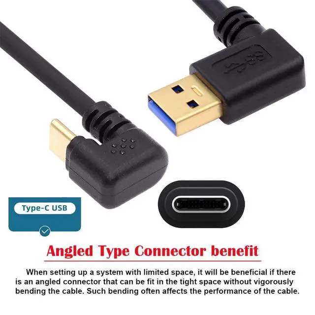 Alt view image 6 of 7 - 5Gbps USB3.0 Type-A Right Angled to USB-C Type C Power Data Cable Male to Male USB-C Opposite U Shape Back Angled