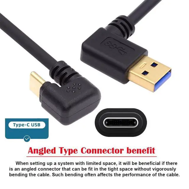 Alt view image 6 of 7 - 5Gbps USB3.0 Type-A Left Angled to USB-C Type C Power Data Cable Male to Male USB-C Opposite U Shape Back Angled