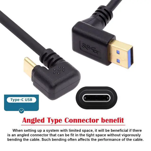 Alt view image 5 of 7 - 5Gbps USB3.0 Type-A Up Angled to USB-C Type C Power Data Cable Male to Male USB-C Opposite U Shape Back Angled