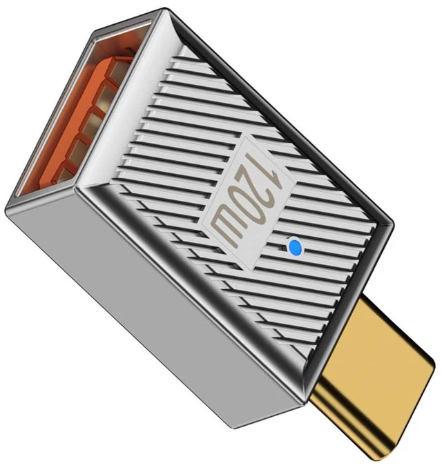 Main image of 10Gbps Data 120W Power USB-C USB 3.1 Type C to USB 3.0 A Type OTG Straight Sliver Adapter Alloy Shell Mecha Cyberpunk Style