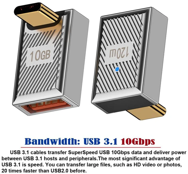 Alt view image 5 of 7 - 10Gbps Data 120W Power USB-C USB 3.1 Type C to USB 3.0 A Type OTG Up Angled Adapter Alloy Shell Mecha Cyberpunk Style
