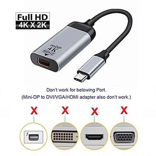 Alt view image 5 of 7 - USB-C Type C to Mini DP Displayport Cable Adapter 4K 2K 60hz for Tablet & Phone & Laptop