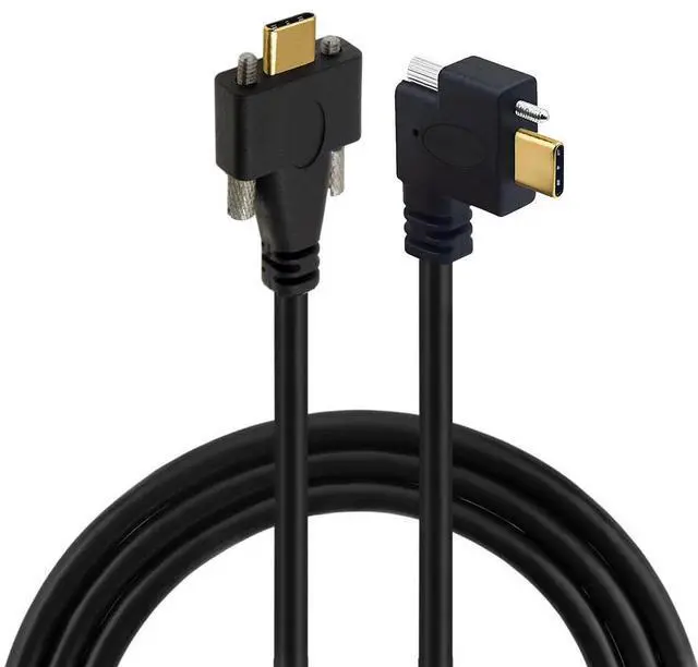 Main image of 10Gbps USB 3.1 USB-C Single Locking Thumbscrew Horizontal Left Right Angled to USB 3.1 Type-C Dual Screw Male to Male Data Cable Panel Mount Type 1M