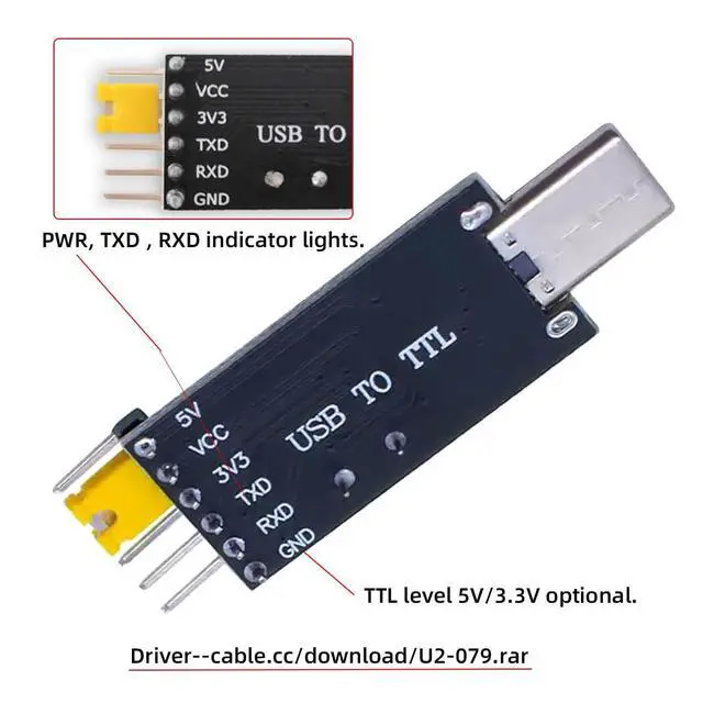 Alt view image 4 of 7 - USB-C Type-C Male to TTL Adapter Board CH340G CH340 3.3V 5V Adapter Replace PL-2303 (Without housing)