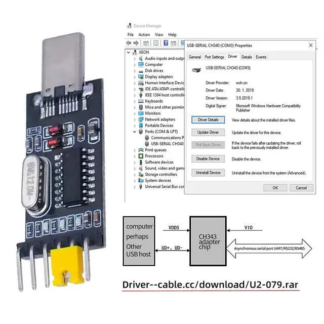 Alt view image 3 of 7 - USB-C Type-C Male to TTL Adapter Board CH340G CH340 3.3V 5V Adapter Replace PL-2303 (Without housing)