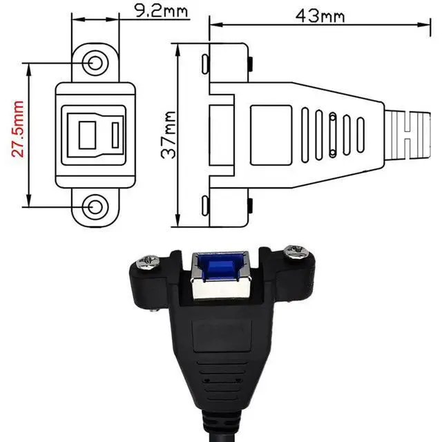 Alt view image 7 of 7 - 50cm Dual Thumbscrews USB 3.0 Back Panel Mount B Male to Female B Type Extension Cable