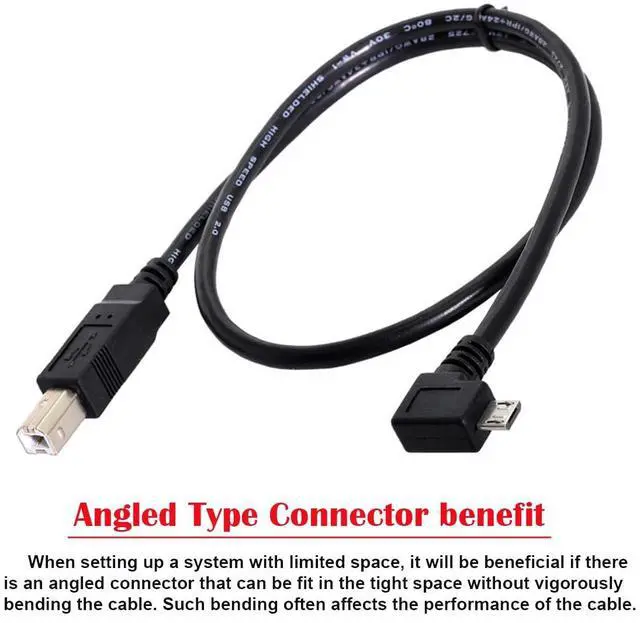 Alt view image 2 of 7 - Left Angled 90 Degree Micro USB OTG to Standard B Type Printer Scanner Hard Disk Cable 60cm