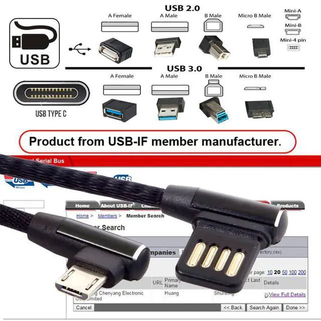 Alt view image 5 of 7 - Micro USB 5Pin to Left Right Angled 90 Degree USB 2.0 Data Cable with Sleeve for Tablet & Phone 15cm (Micro USB 5Pin)