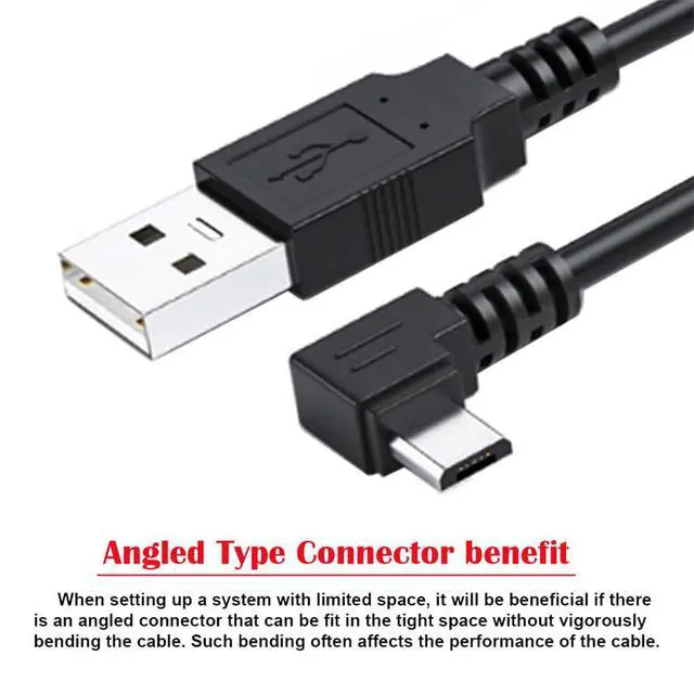 Alt view image 2 of 7 - USB 2.0 Type-A to 5V Micro USB 5Pin Power Charge Data Cable Right Angled for Phone Tablet Camera 20cm