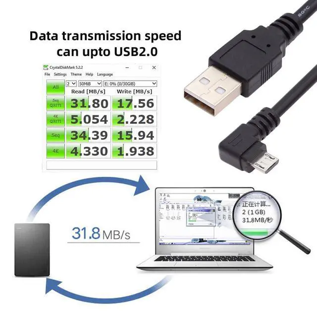 Alt view image 4 of 7 - Left Angled 90 Degree Micro USB 5Pin to USB 2.0 Data Charge Cable for Phone Tablet 480Mbps Transfer Speed (100cm)