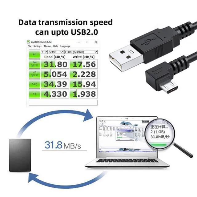 Alt view image 3 of 7 - USB 2.0 Type-A to 5V Micro USB 5Pin Power Charge Data Cable Left Angled for Phone Tablet Camera 10cm
