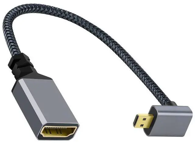 Alt view image 2 of 7 - 4K Type-D 90 Degree Down Angled Micro HDMI 1.4 Male to HDMI Female Extension Cable for DV MP4 Camera DC Laptop