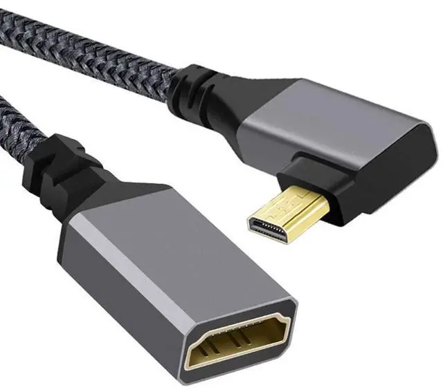 Alt view image 2 of 7 - 4K Type-D 90 Degree Left Angled Micro HDMI 1.4 Male to HDMI Female Extension Cable for DV MP4 Camera DC Laptop