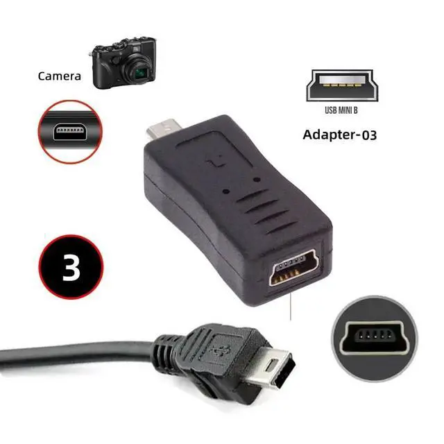 Alt view image 7 of 7 - 3pccs Mini 8P to USB-C Micro Mini USB Female Power Data Adapter for Camera