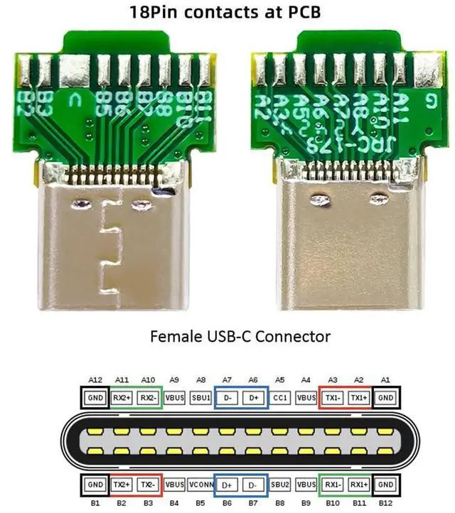 Alt view image 2 of 7 - 2pcs/lot OEM DIY Solder Type USB-C USB 3.1 Type-C Male & Female Plug Socket Connector with PCB