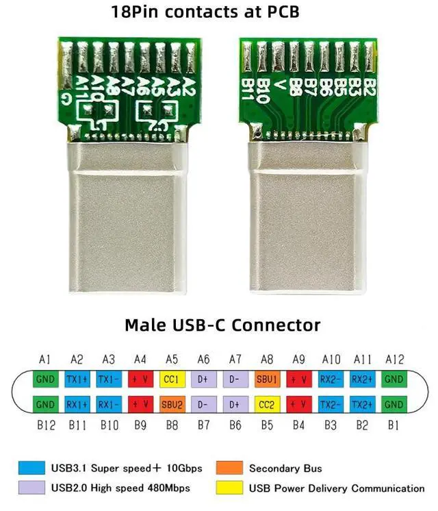 Alt view image 4 of 7 - 2pcs/lot OEM DIY Solder Type USB-C USB 3.1 Type-C Male & Female Plug Socket Connector with PCB