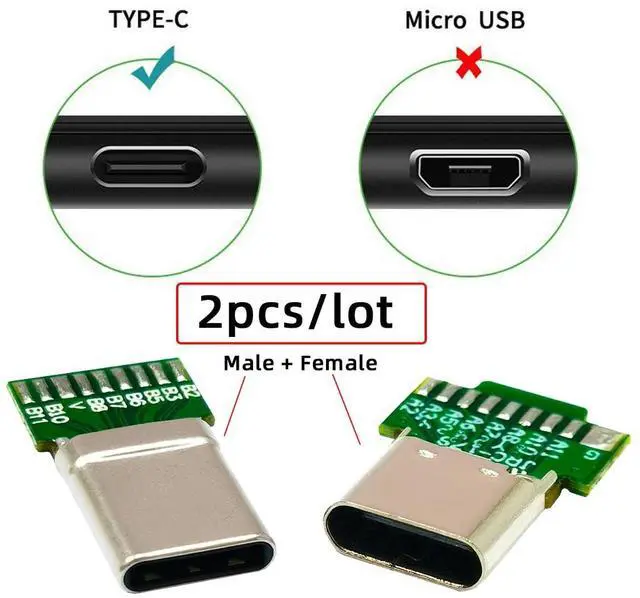 Alt view image 3 of 7 - 2pcs/lot OEM DIY Solder Type USB-C USB 3.1 Type-C Male & Female Plug Socket Connector with PCB