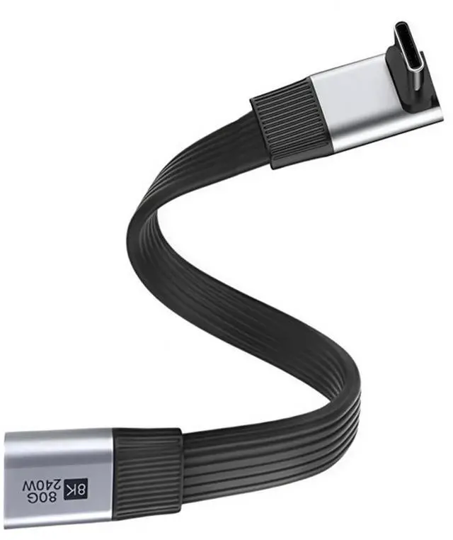 Main image of USB5.0 Flat Slim FPC 240W 80Gbps 20cm Male to Female Up Angled 90 Degree Extension Cable 16K 8K 60Hz 5K Compatible with 40Gbps USB4.0 Thunderbolt3/4/5