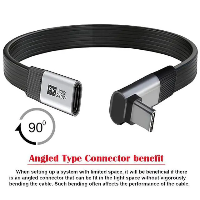 Alt view image 5 of 7 - USB5.0 Flat Slim FPC 240W 80Gbps 20cm Male to Female Up Angled 90 Degree Extension Cable 16K 8K 60Hz 5K Compatible with 40Gbps USB4.0 Thunderbolt3/4/5