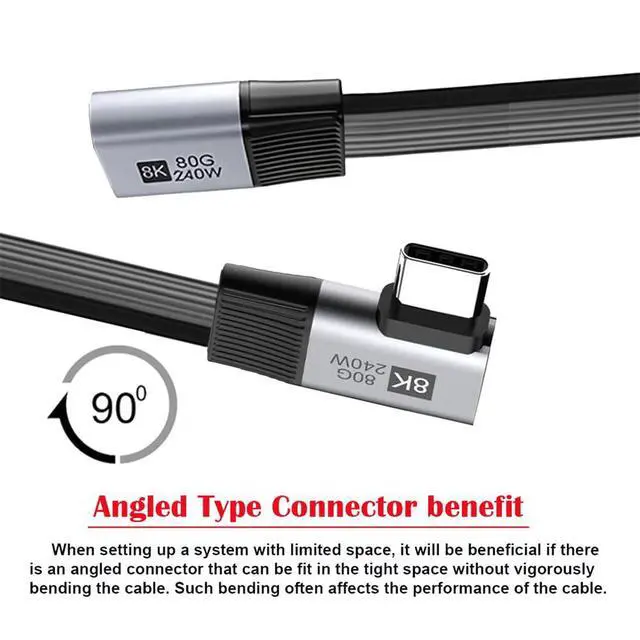Alt view image 5 of 7 - USB5.0 Flat Slim FPC 240W 80Gbps 20cm Male to Female Right Angled 90 Degree Extension Cable 16K 8K 60Hz 5K Compatible with 40Gbps USB4.0 Thunderbolt3/4/5