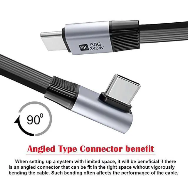 Alt view image 5 of 7 - USB5.0 80Gbps Flat Slim FPC Male to Male 240W 16K 8K 60Hz 5K Extension Cable Low Profile Angled 90 Degree 20cm Compatible with 40Gbps USB4.0 Thunderbolt3/4/5