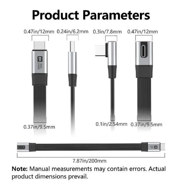 Alt view image 6 of 7 - USB5.0 80Gbps Flat Slim FPC Male to Male 240W 16K 8K 60Hz 5K Extension Cable Low Profile Angled 90 Degree 20cm Compatible with 40Gbps USB4.0 Thunderbolt3/4/5