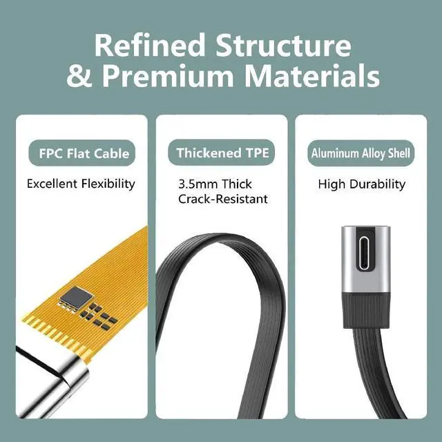 Alt view image 7 of 7 - USB5.0 80Gbps Flat Slim FPC Male to Male 240W 16K 8K 60Hz 5K Extension Cable Low Profile Angled 90 Degree 20cm Compatible with 40Gbps USB4.0 Thunderbolt3/4/5