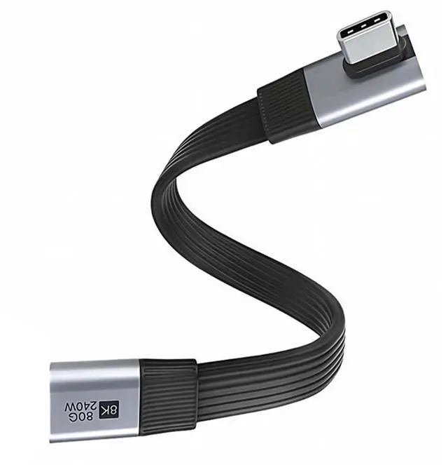 Main image of USB5.0 Flat Slim FPC 240W 80Gbps 20cm Male to Female Low Profile Angled 90 Degree Extension Cable 16K 8K 60Hz 5K Compatible with 40Gbps USB4.0 Thunderbolt3/4/5