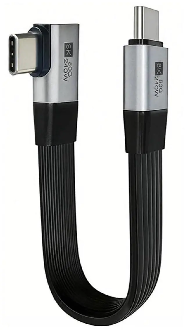 Main image of USB5.0 80Gbps Flat Slim FPC Male to Male 240W 16K 8K 60Hz 5K Extension Cable Right Angled 90 Degree 20cm Compatible with 40Gbps USB4.0 Thunderbolt3/4/5