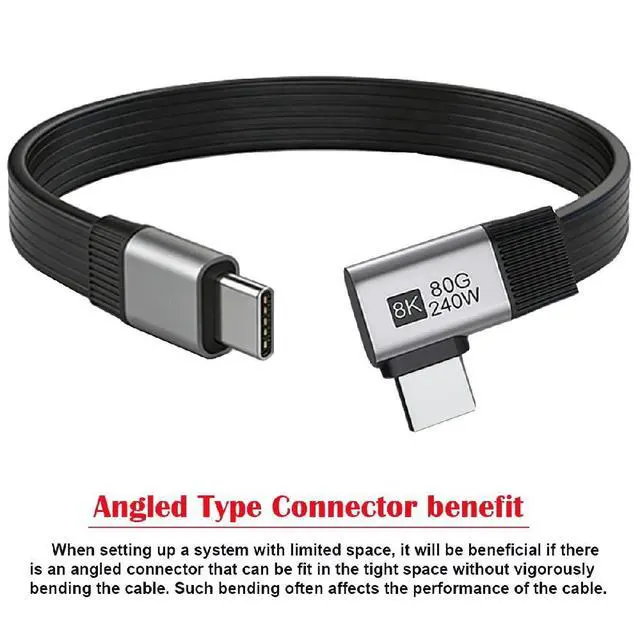 Alt view image 5 of 5 - USB5.0 80Gbps Flat Slim FPC Male to Male 240W 16K 8K 60Hz 5K Extension Cable Right Angled 90 Degree 20cm Compatible with 40Gbps USB4.0 Thunderbolt3/4/5
