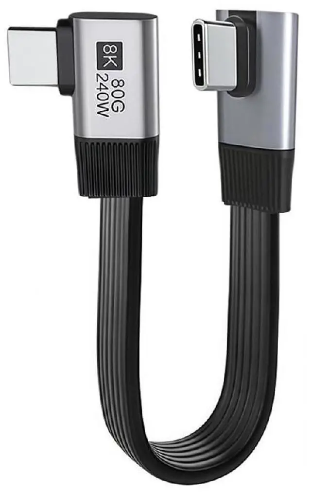 Main image of USB5.0 80Gbps Flat Slim FPC 240W 16K 8K 60Hz 5K Male to Male Extension Cable Low Profile to Right Angled 90 Degree 20cm Compatible with 40Gbps USB4.0 Thunderbolt3/4/5