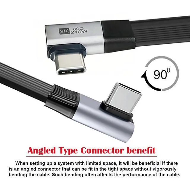 Alt view image 5 of 7 - USB5.0 80Gbps Flat Slim FPC 240W 16K 8K 60Hz 5K Male to Male Extension Cable Low Profile to Right Angled 90 Degree 20cm Compatible with 40Gbps USB4.0 Thunderbolt3/4/5
