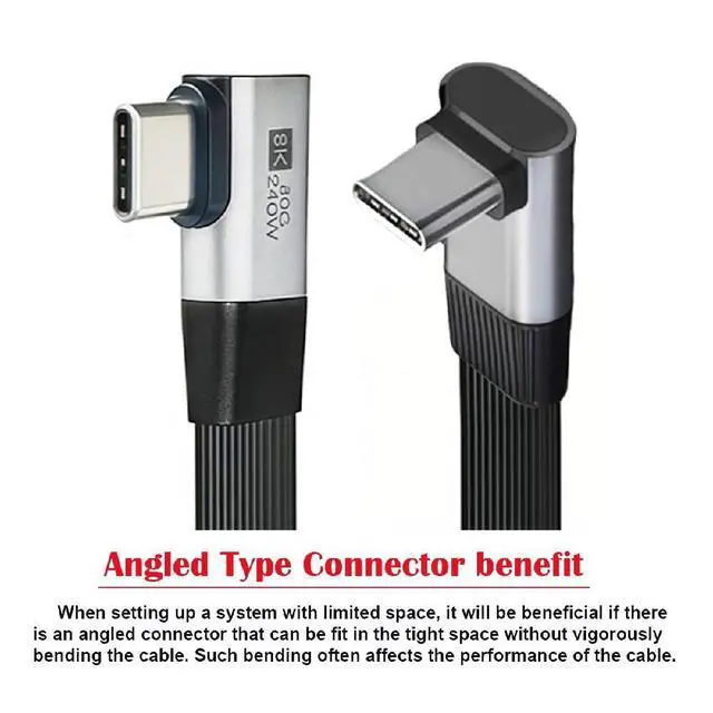 Alt view image 5 of 7 - USB5.0 80Gbps Flat Slim FPC Male to Male 240W 16K 8K 60Hz 5K Extension Cable Up Angled to Right Angled 90 Degree 20cm Compatible with 40Gbps USB4.0 Thunderbolt3/4/5
