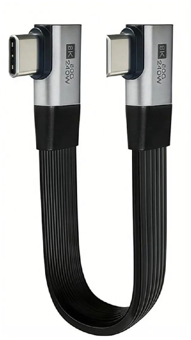 Main image of USB5.0 80Gbps Flat Slim FPC Male to Male 240W 16K 8K 60Hz 5K Extension Cable Dual Right Angled 90 Degree 20cm Compatible with 40Gbps USB4.0 Thunderbolt3/4/5