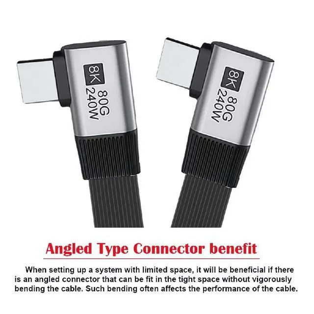 Alt view image 5 of 7 - USB5.0 80Gbps Flat Slim FPC Male to Male 240W 16K 8K 60Hz 5K Extension Cable Dual Right Angled 90 Degree 20cm Compatible with 40Gbps USB4.0 Thunderbolt3/4/5