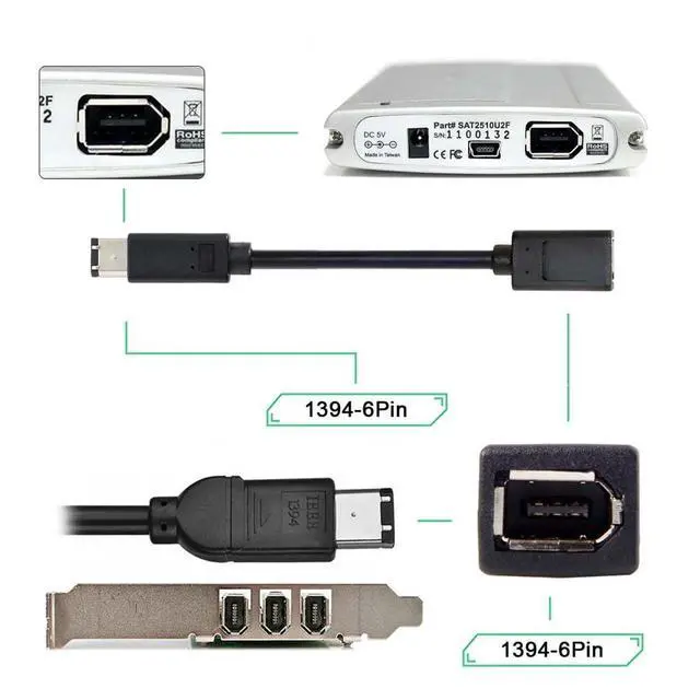 Alt view image 6 of 7 - IEEE 1394 6Pin Firewire to 1394a 6Pin Female to Male Extension Data Video Capture Card Support 400 to 400 Cable 20cm