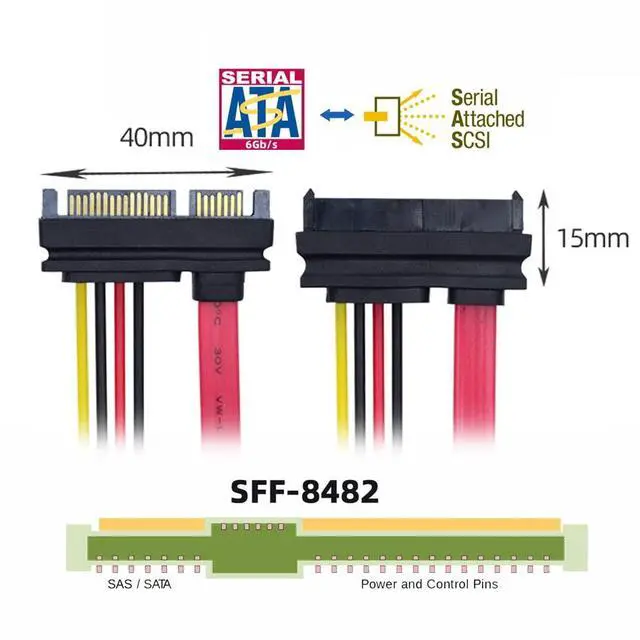 Alt view image 4 of 7 - SFF-8482 SAS 29 Pin to SATA 22Pin Hard Disk Drive Raid Extension Cable with 15 Pin SATA Power Port