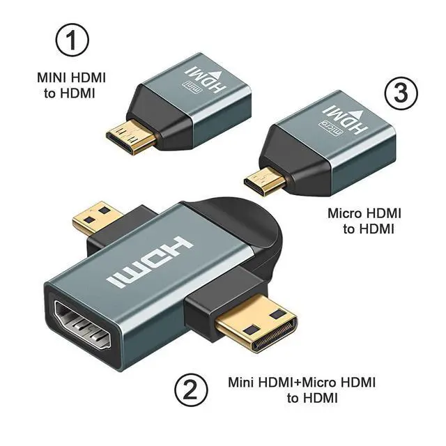 Alt view image 2 of 7 - 3pcs/Set Micro & Mini HDMI to HDMI-Compatible 1.4 Female 2-in-1 Combo Adapter 4K@60hz