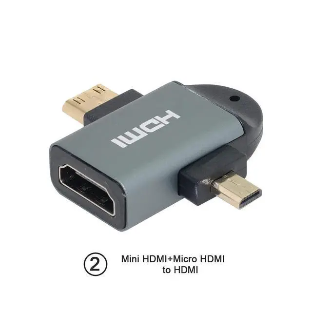 Alt view image 5 of 7 - 3pcs/Set Micro & Mini HDMI to HDMI-Compatible 1.4 Female 2-in-1 Combo Adapter 4K@60hz