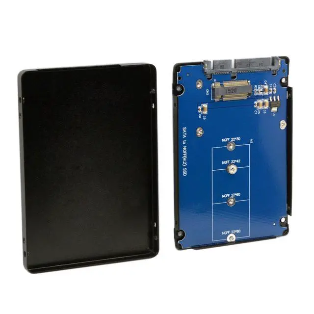 Alt view image 4 of 6 - B+M Key Socket 2 M.2 NGFF (SATA) SSD to 2.5 SATA Adapter Card Adapter with Black Metal Case