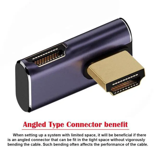 Alt view image 4 of 7 - HDMI Male to HDMI 2.1 Female Low Profile Vertical 90 Degree Right Up Angled UHD Extension Adapter Support 8K 60hz HDTV