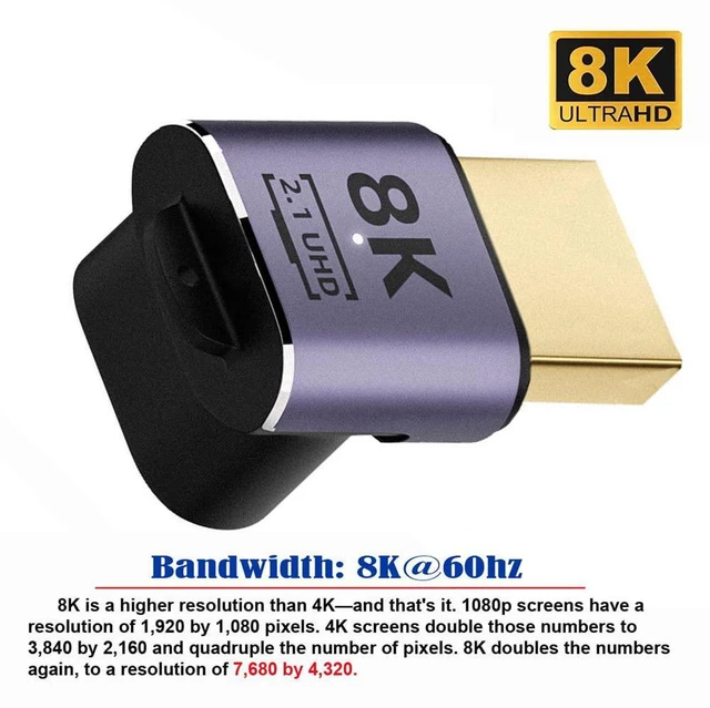 Alt view image 3 of 7 - HDMI Male to HDMI 2.1 Female Vertical Down Angled 90 Degree UHD Extension Adapter Support 8K 60hz HDTV