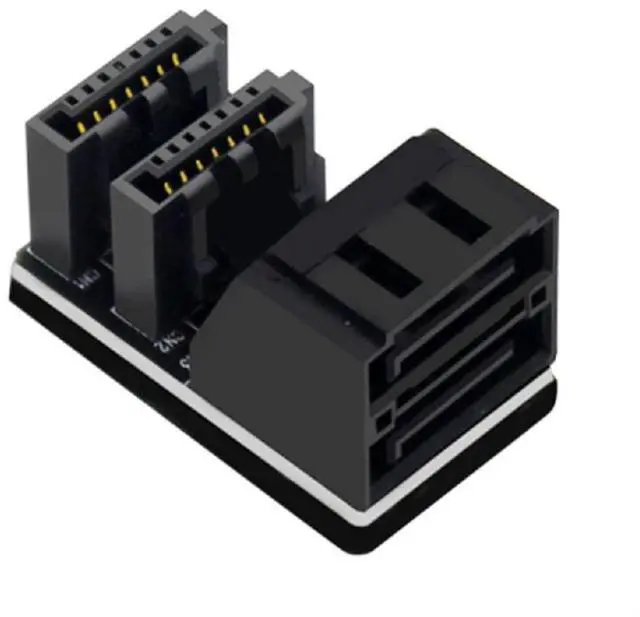 Main image of Dual SATA 7Pin Female to 90 Degree Angled 7Pin Male Vertical Adapter Low Profile for Desktops SSD HDD Mainboard Motherboard
