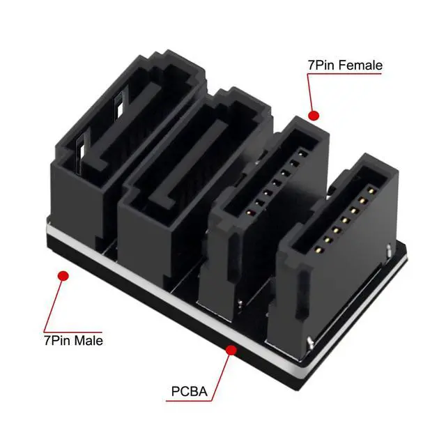 Alt view image 2 of 7 - Dual SATA 7Pin Female to 360 Degree Angled 7Pin Male Adapter Low Profile for Desktops SSD HDD Mainboard Motherboard