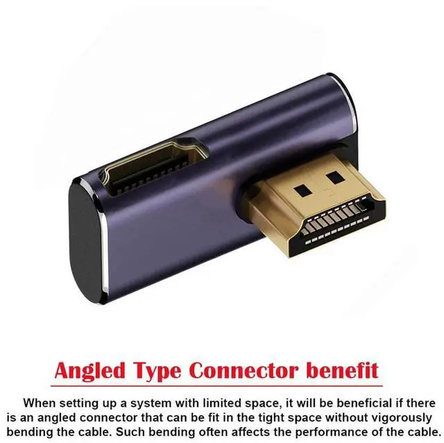 Alt view image 6 of 7 - HDMI Male to HDMI 2.1 Female Low Profile Vertical 90 Degree Left Down Angled UHD Extension Adapter Support 8K 60hz HDTV