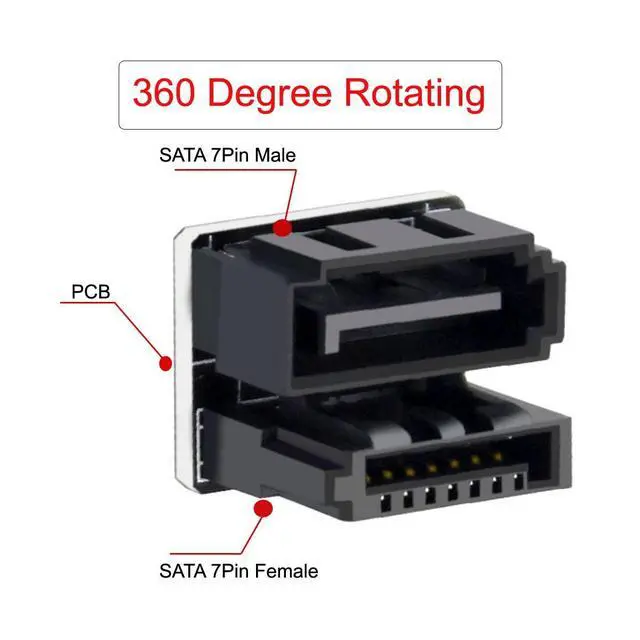 Alt view image 2 of 7 - Single SATA 7Pin Female to 360 Degree Angled 7Pin Male Adapter for Desktops SSD HDD Mainboard Motherboard