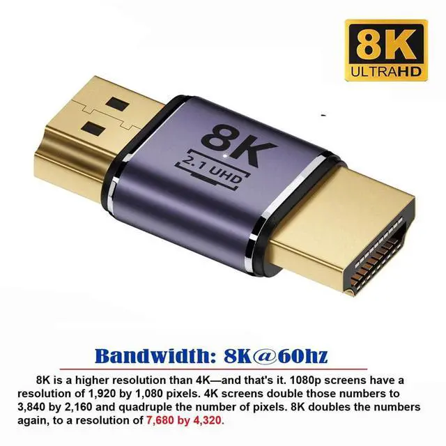 Alt view image 3 of 7 - Gold HDMI Male to HDMI 2.1 Male UHD Extension Converter Adapter Support 8K 60hz HDTV