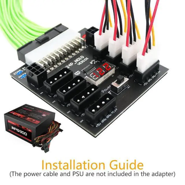 Alt view image 4 of 7 - ATX PSU Server Power Board 24Pin to IDE 8X 4Pin +2X 6Pin Power Supply Board for CHIA ETH BTC Mining Miner