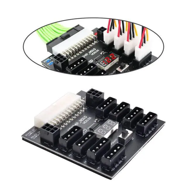 Alt view image 5 of 7 - ATX PSU Server Power Board 24Pin to IDE 8X 4Pin +2X 6Pin Power Supply Board for CHIA ETH BTC Mining Miner
